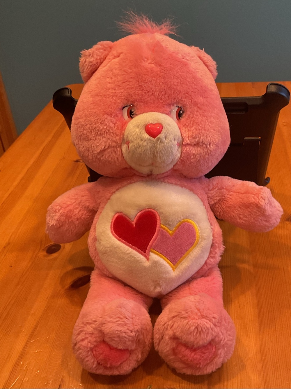 LOVE-A-LOT CARE BEAR VINTAGE 2002 PINK DOUBLE HEART BELLY PLUSH Y2K HEART NOSE